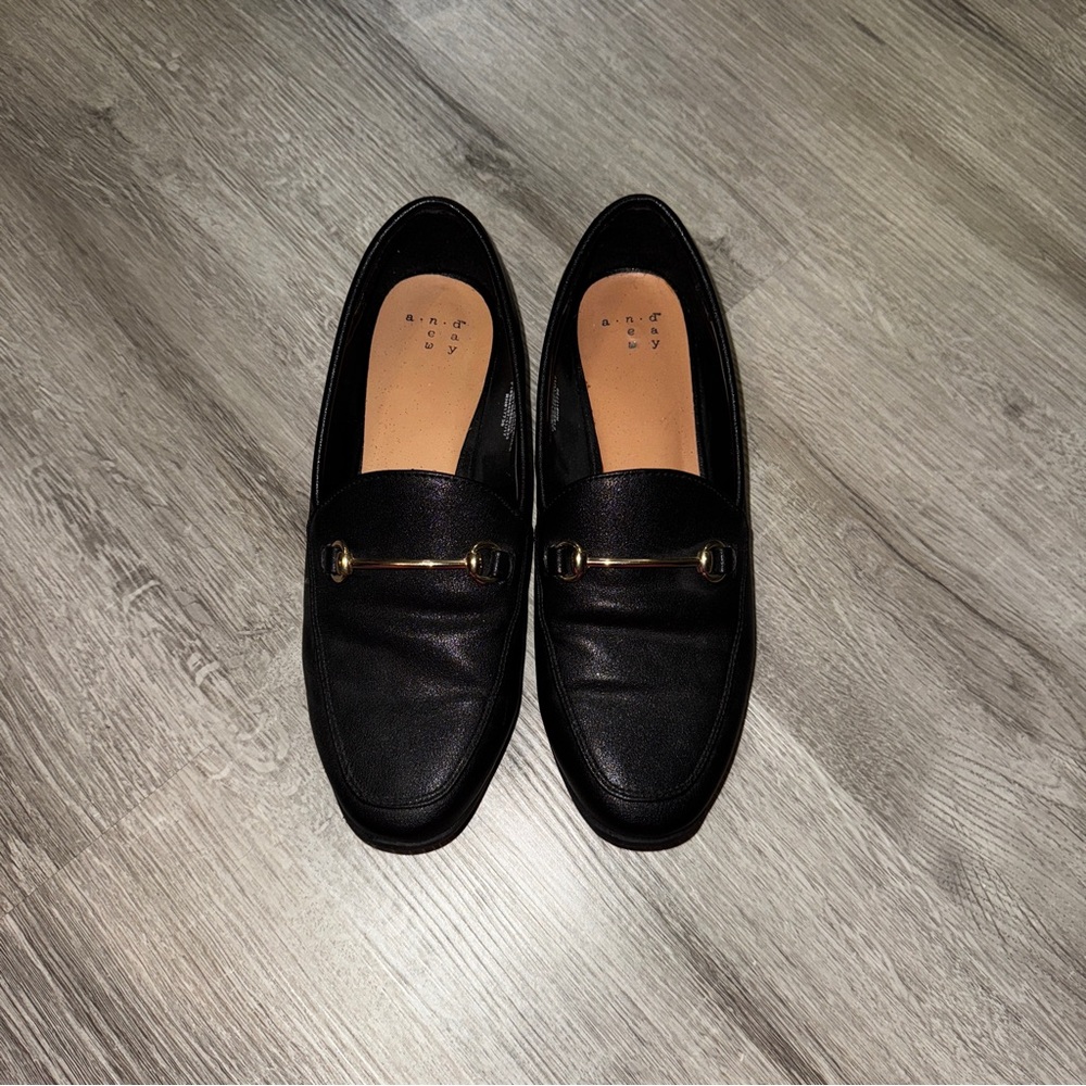 a new day Women’s Black Loafers with Gold Accent